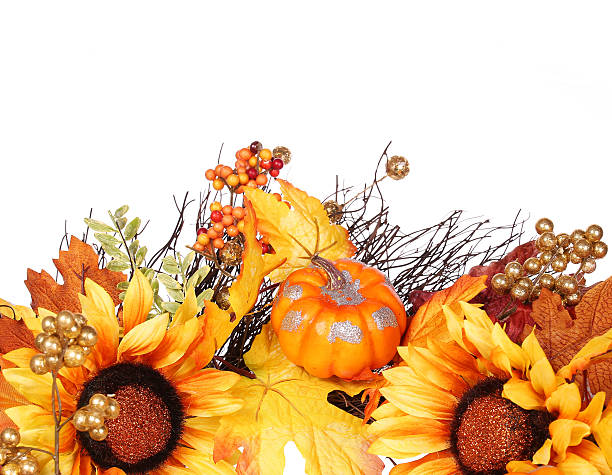 istock Pumpkin, Sunflowers and Fall Leaves isolated 485783856