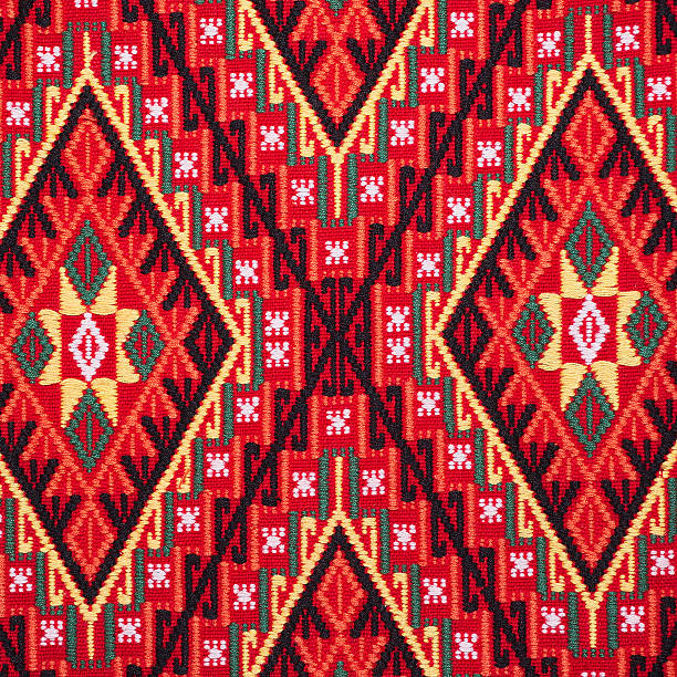 Colorful thai handcraft peruvian style rug surface close up. More of this motif & more textiles peruvian stripe beautiful background tapestry persian nomad detail pattern arabic fashionable textile.