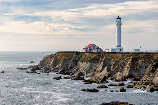Point Arena Lighthouse on the rock, California, USA