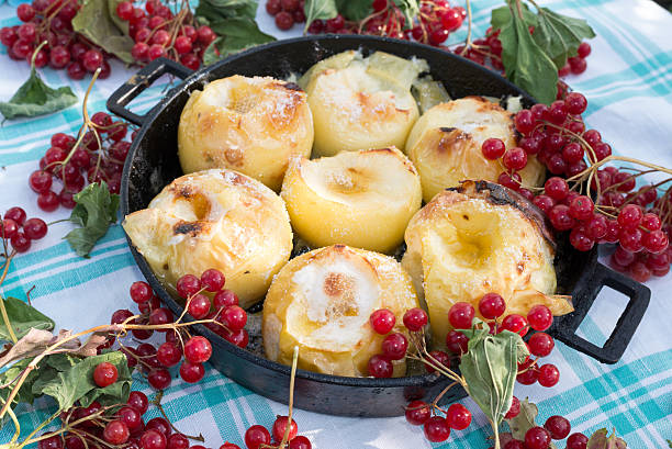 Appetizing baked apples with  a fresh Kalina