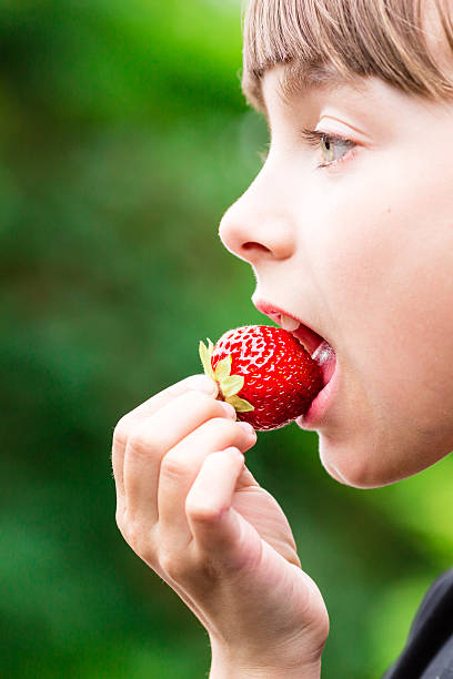 istock Girl eating fresh red strawberry 485793530