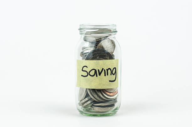istock Jar with coin label with saving and tax 485793548