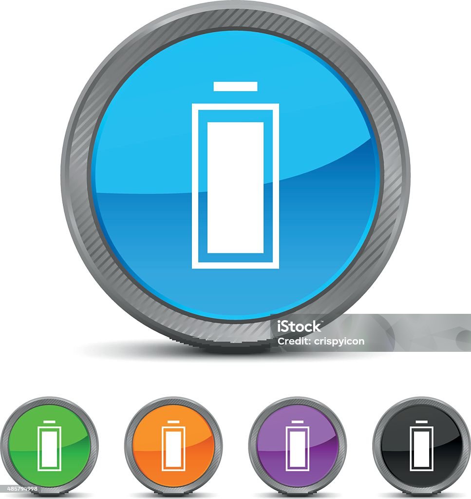 Battery icon on circle buttons. Illustration includes a white, Battery icon on blue, green, orange, purple, and black circle shape, color buttons on a white background. 2015 stock vector