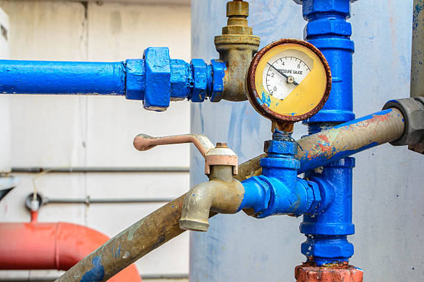 istock chiller water pump with pressure gauge 485799518