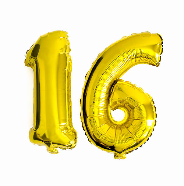 istock Number 16 written with foil balloons 485801998