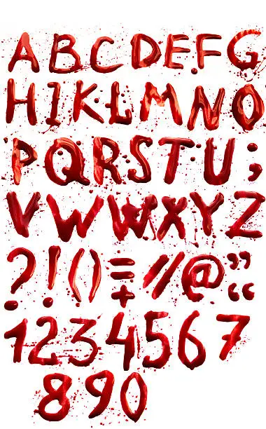 Bloody alphabet (font) full set isolated on white background