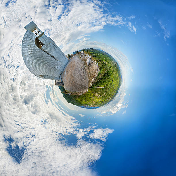 istock Panoramatic landscape in abstract 360 planet view like earth 485807602