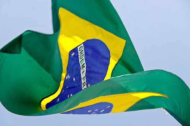 istock Brazil flag in detail and movement 485807832