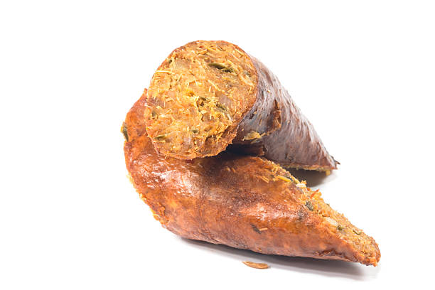 istock smoked sausage against on white background 485807942