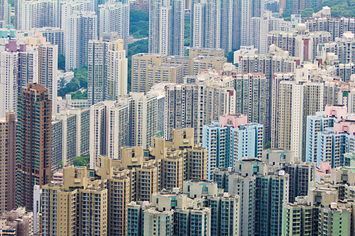 This picture showing the buildings of public housing estate and private buildings in east Kowloon of Hong Kong. 