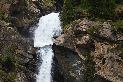 Lillaz waterfall cascades near Cogne, Aosta Valley, Alps, Italy