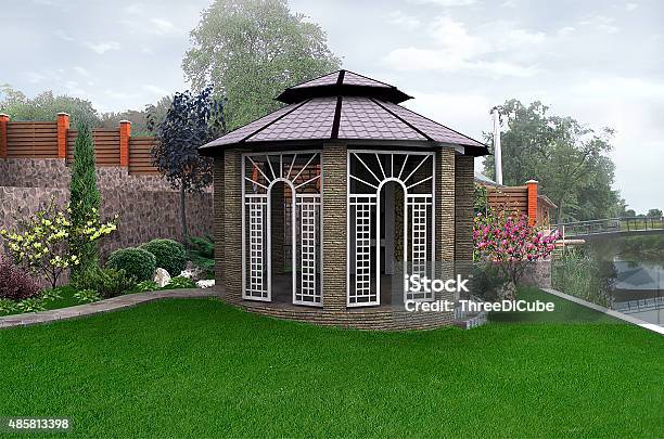 Design Of The Lakefront Landscape 3d Render Stock Photo - Download Image Now - 2015, Alcove, Building Exterior