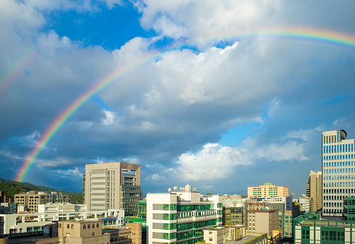 Cityscape of Taipei city with the rainbow