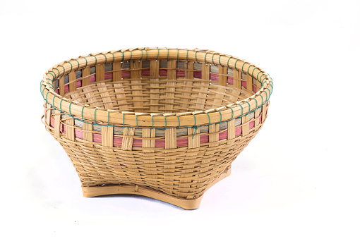 Wicker basket, bamboo basket on white background
