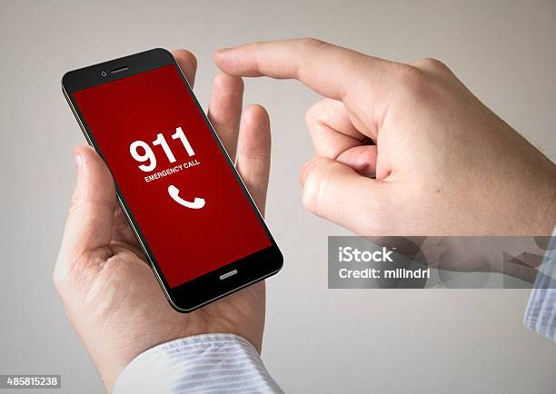 Touchscreen Smartphone With Emergency Call On The Screen Stock Photo - Download Image Now