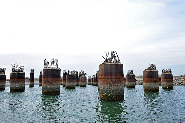 istock Concrete pile construction on the surface of the water 485816816
