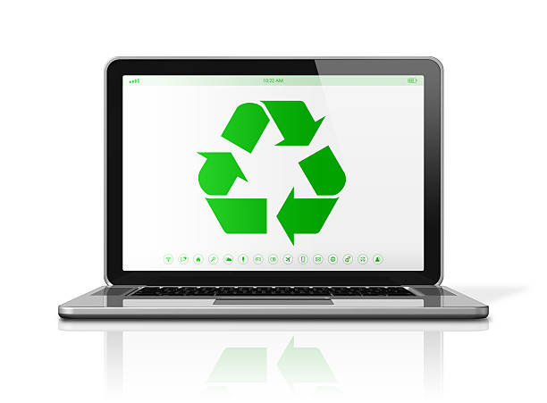 istock Laptop computer with a recycling symbol on screen. environmental 485818936