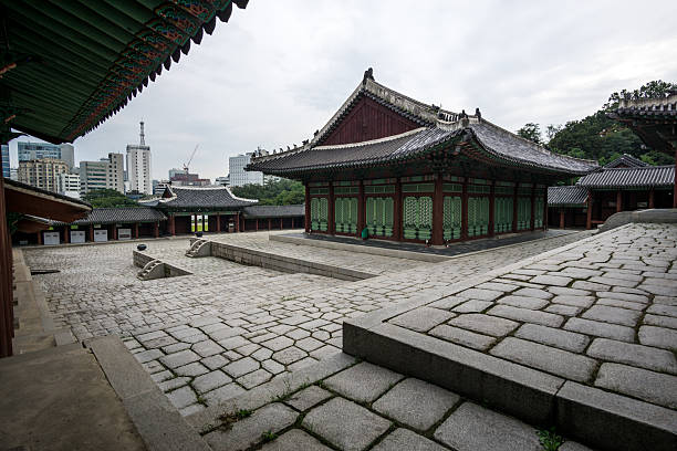 Architecture and scenery around gyeonghuigung palace with the entrance and the pathway to the main courtyard.