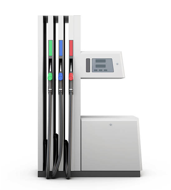 istock Car filling column on a white 485819890