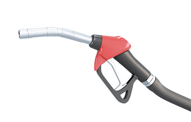 istock Red fuel pump nozzle isolated on white 485820188