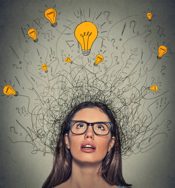 istock thinking woman question signs light idea bulb above head 485824236