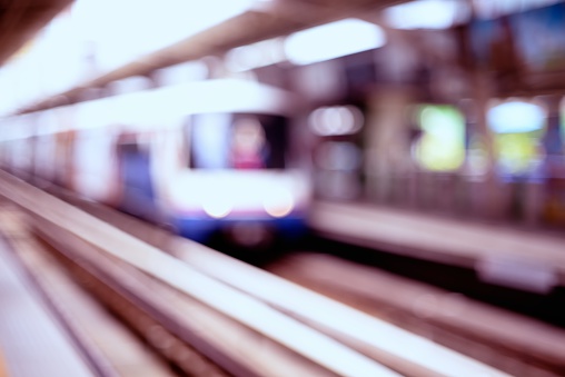 Blurred of BTS skytrain arrives to  station