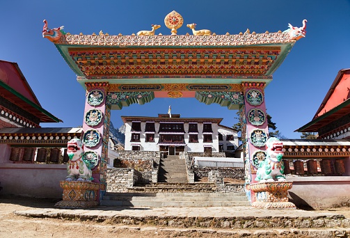 Gateway to Tengboche Monastery, the best monastery in Khumbu valley, trek to Everest base camp, Sagarmatha national park, Nepal