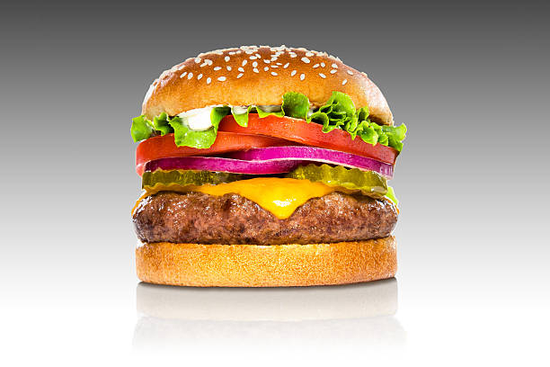 istock Perfect hamburger classic burger american cheeseburger isolated gradient background 485832074