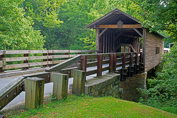 istock Old historic covered bridge in summer. 485834346