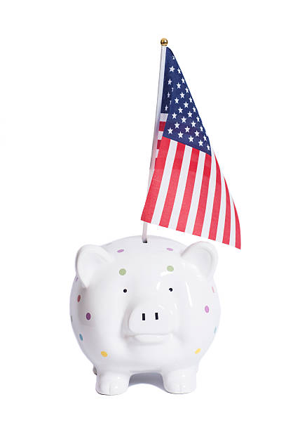 istock Piggy bank with American flag 485835042