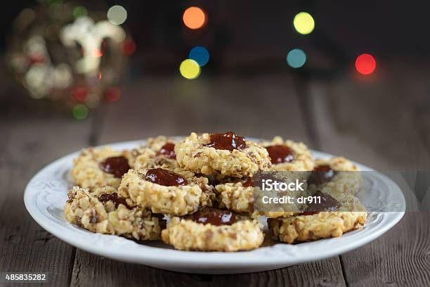 Cookies With Jam On A Plate Stock Photo - Download Image Now - 2015, Baked Pastry Item, Bakery