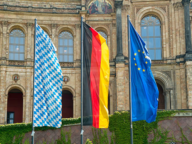 Flags in front of the bavarian state parliament