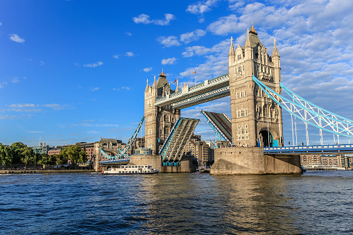 Tower bridge, open to let boats through