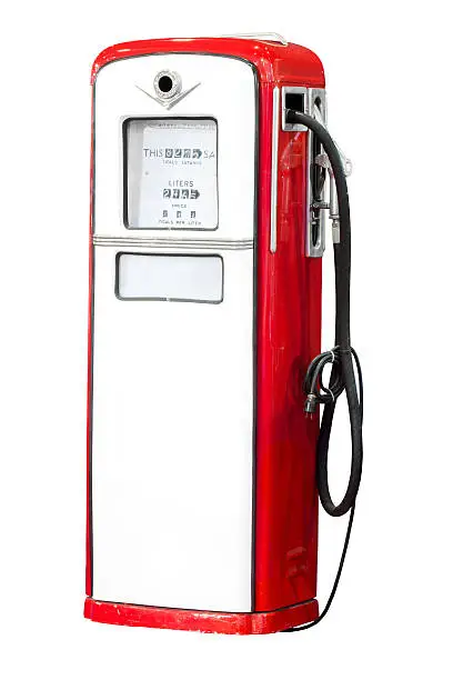 Antique red gas pump isolated on white background