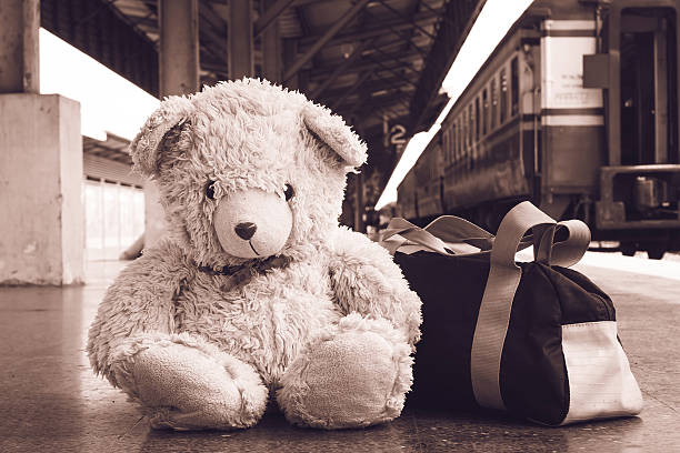 Close up of two toy stuffed rabbits with long ears in a supermarket in the north of England