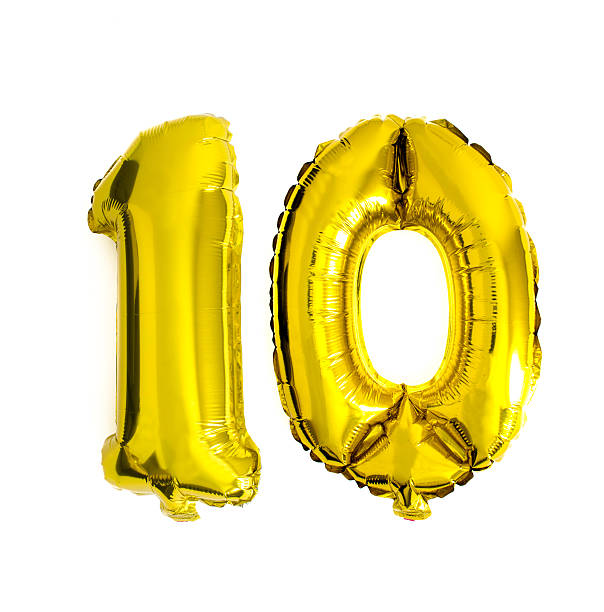 istock Number 10 written with foil balloons 485845728