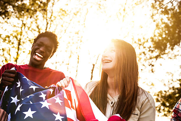 istock Teenagers with USA flag 485849901