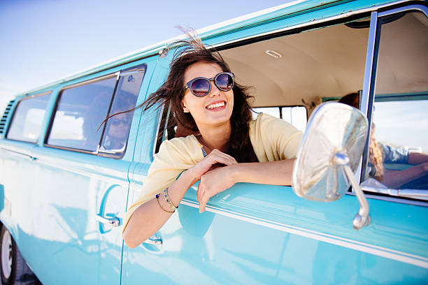 Hipster girl in car Hipster girl in car rv travel stock pictures, royalty-free photos & images