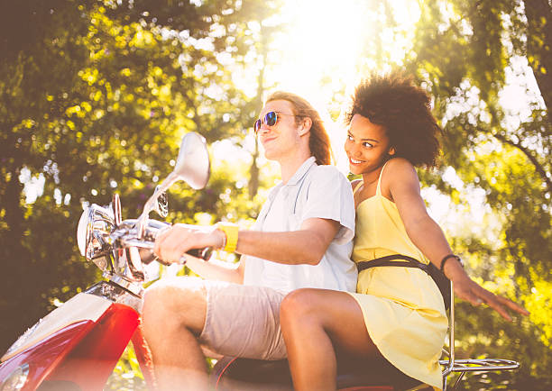 istock Couple enjoying ridding on scooter 485849929
