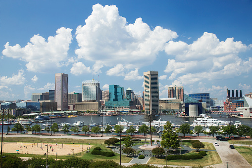 The Inner Harbor of Baltimore Maryland as seen from Federal Hill