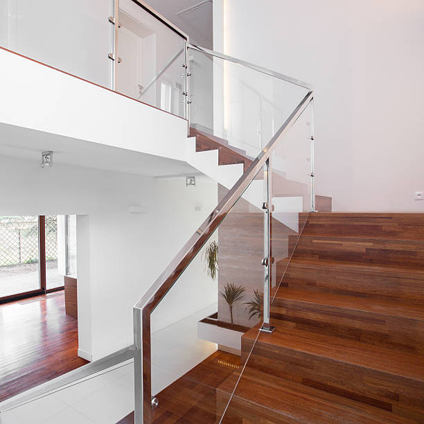 istock Wooden stairs with elegant balustrade 485850026