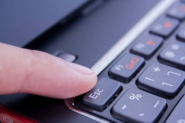 istock male finger is pushing the escape button 485850123