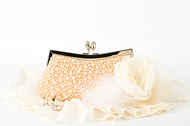 istock Fashionable handbag with pearls and laces 485851695