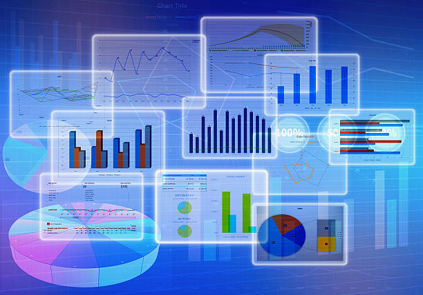 tabella di diagrammi e affari con simboli finanziari - stampa foto e immagini stock