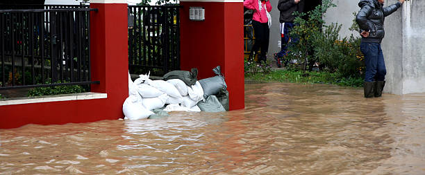 Sandbags in torrential flood defence