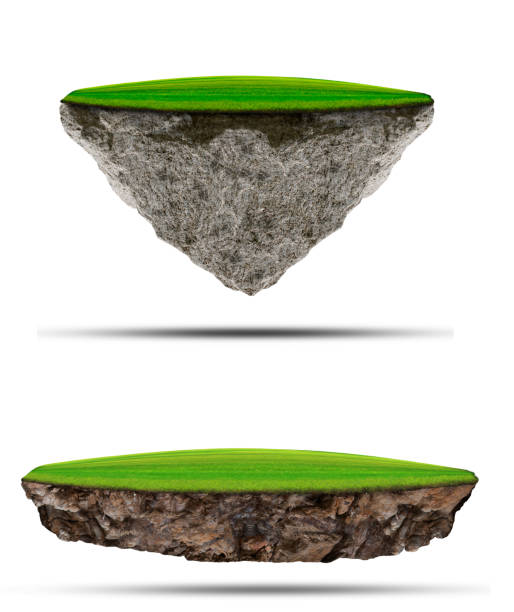 floating island with green grass field use as natural background