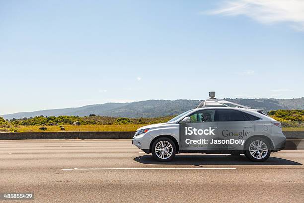 Google Selfdriving Car On California Highway 280 Stock Photo - Download Image Now - Independence - Concept, Mode of Transport, Google - Brand-name
