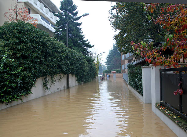 istock road completely submerged by the mud during the flood 485855827