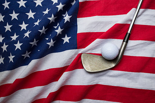 istock Golf ball with flag of USA 485856096