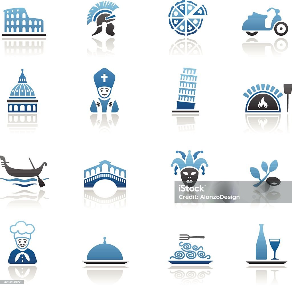 Blue Italian Culture Icon Set High Resolution JPG,CS6 AI and Illustrator EPS 10 included. Each element is named,grouped and layered separately. Very easy to edit.  Venice - Italy stock vector